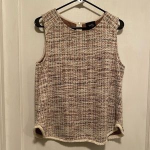 Woven Shell Top with Exposed Zipper and Fringe Detail